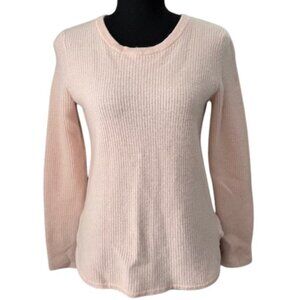 Cashmere Crew Neck Ribbed Fisherman Sweater Blush Pink XS
